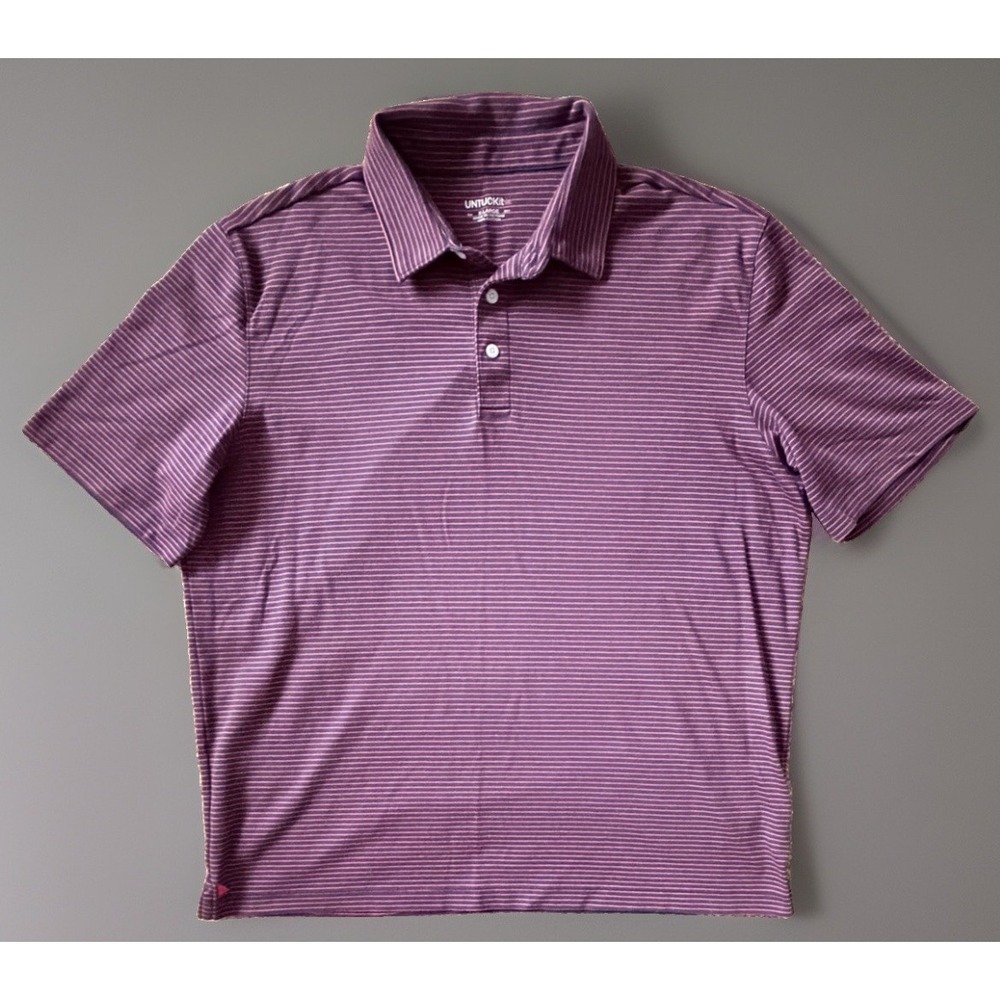 UNTUCKit Short Sleeve Polo Golf Shirt Red Blue Striped Embroidered Logo XL JBHS